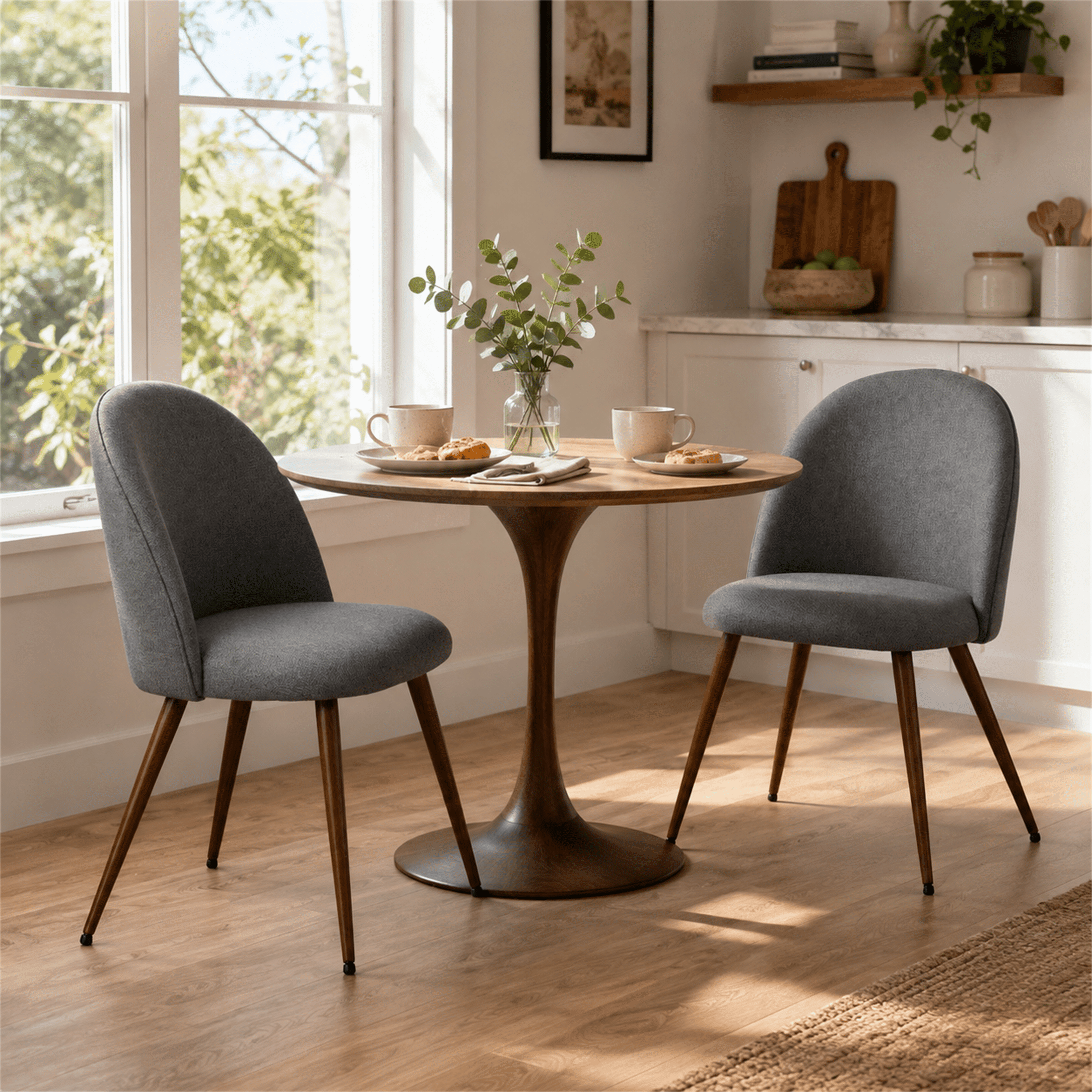 Homy Casa Set of 2 Modern Gray Upholstered Dining Chairs with Curved Back for Dining Room
