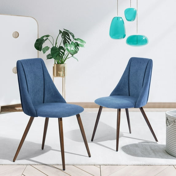 Homy Casa Dining Chairs Set of 2, Side Chair Fabric Cloth Seat with Metal Frame Wooden Look, for Kitchen, Dining Room, Bedroom, Living Room, Blue
