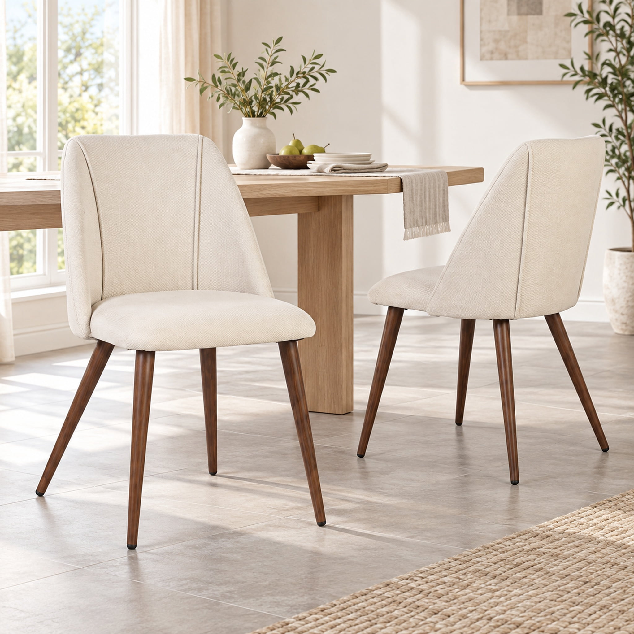 2203 Homy Casa Dining Chairs Set of 2, Upholstered Wingback, Walnut-Tone ...
