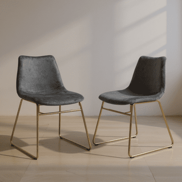 Homy Casa Set of 2 Velvet Upholstered Dining Chairs, Solid Back with Gold Metal Legs for Kitchen or Living Room