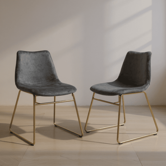 Homy Casa Set of 2 Velvet Upholstered Dining Chairs, Solid Back with Gold Metal Legs for Kitchen or Living Room