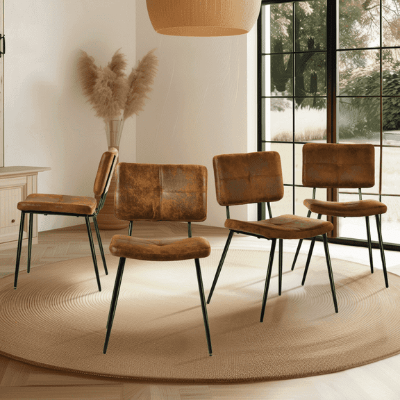 Homy Casa Dining Chair Set of 4, Accent Side Metal Legs Chair for Kitchen Living Room Bedroom, Brown