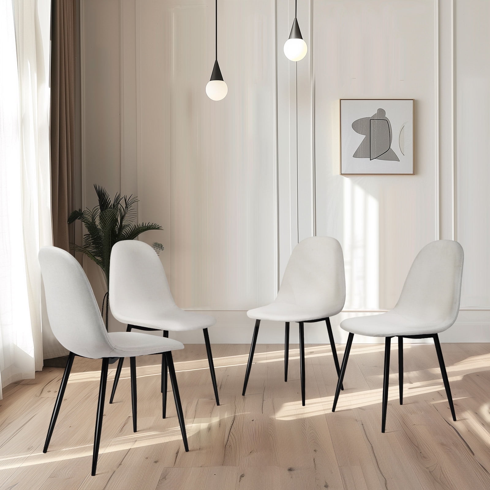 Homy Casa KYIWQ Wingback Dining Chair With Ergonomic Design Upholstered In Cream Fabric Set Of 1