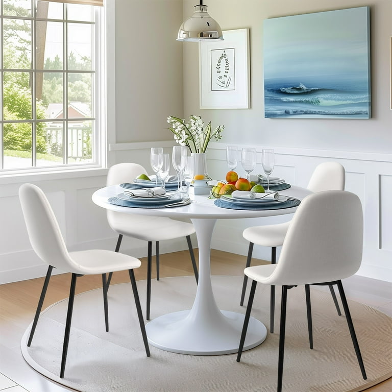 Free Shipping Homy Casa Dining Chairs Set of 4 Upholstered Fabric Side Chairs with Black Metal Legs Beige Walmart