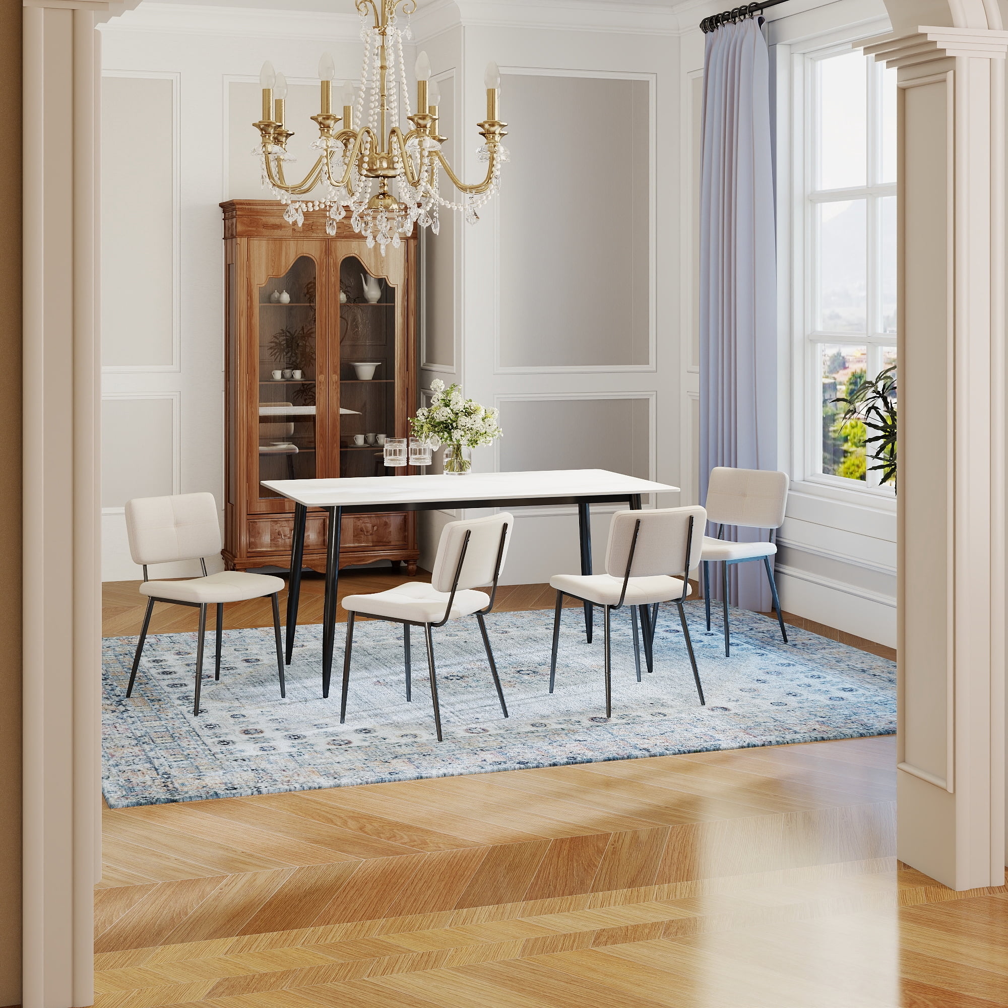 Homy Casa Set of 4 Fabric Dining Chairs, Upholstered Kitchen Accent Chairs for Dining Room, Apartment, Beige