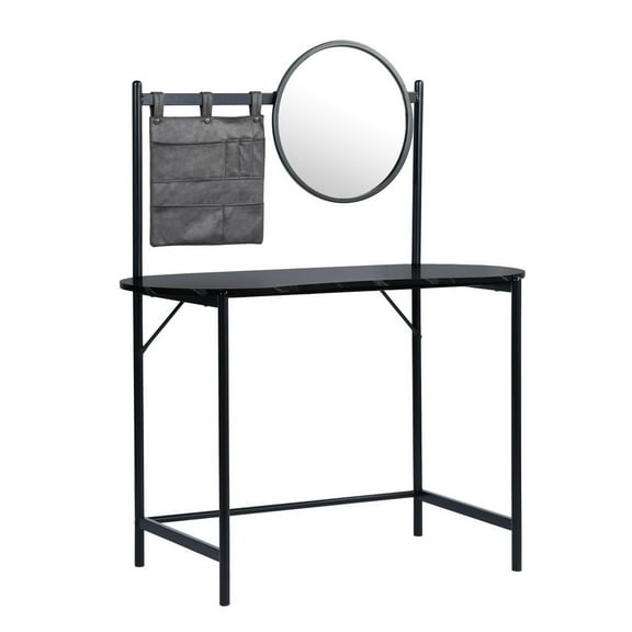 Homy Casa Dressing Table with Removable Circular Mirror Modern Makeup Vanity Desk Multifunctional Oval Dressing Writing Desk for Bedroom Studio, Black