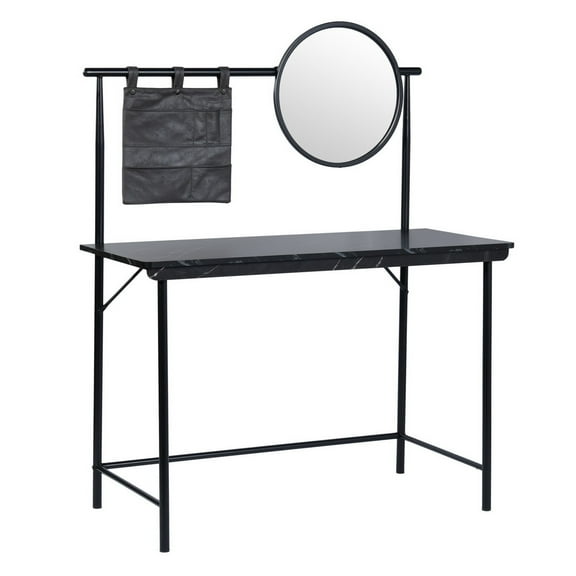 Homy Casa Dressing Table with Removable Circular Mirror Modern Makeup Vanity Desk Multifunctional Rectangle Dressing Writing Desk for Bedroom Studio, Black