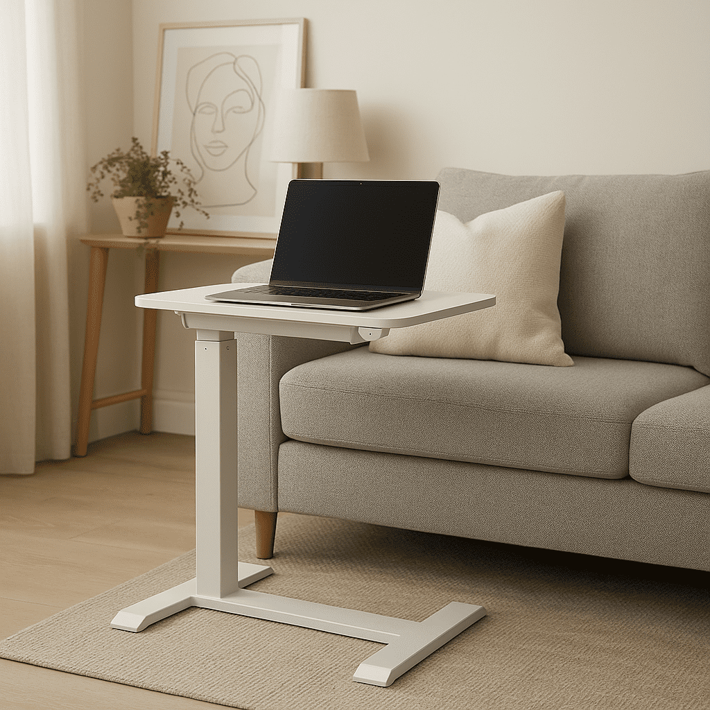 Homy Casa Electric Standing Desk, Adjustable Laptop Table with Wheels for Home Office Nook, White