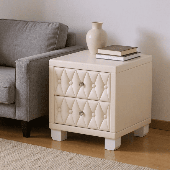 Homy Casa Elegant 2-Drawer Accent Cabinet for Living Room Sofa Side Storage, Beige