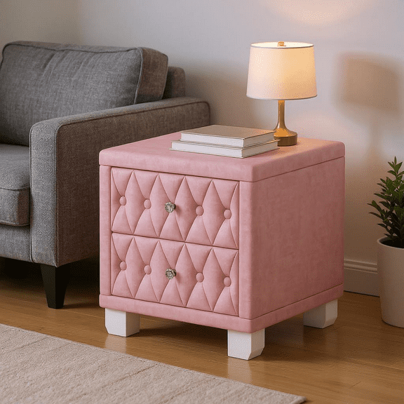 Homy Casa Elegant 2-Drawer Accent Cabinet for Living Room Sofa Side Storage, Pink