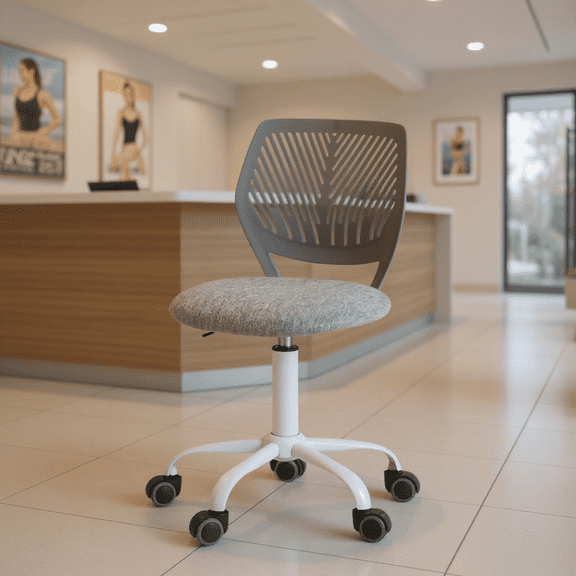 Homy Casa Ergonomic Reception Stool Adjustable Swivel with Height Control and Rolling Base for Gym Front Desk Fitness Center and Wellness Studio Seating