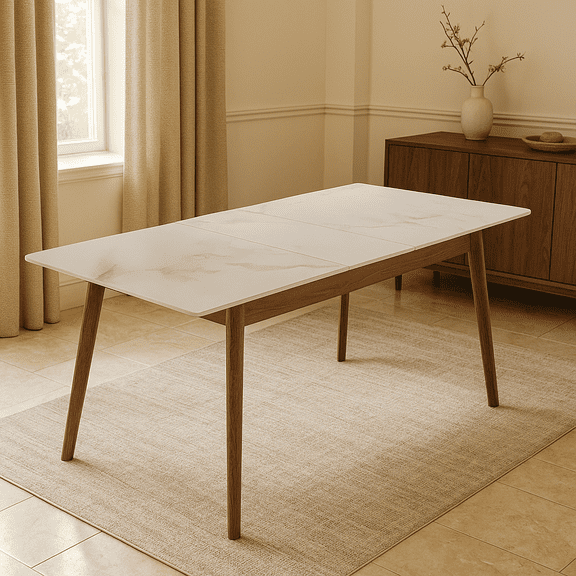 Homy Casa Extendable Marble Dining Table for 6, Modern Kitchen Table for Family Meals, White