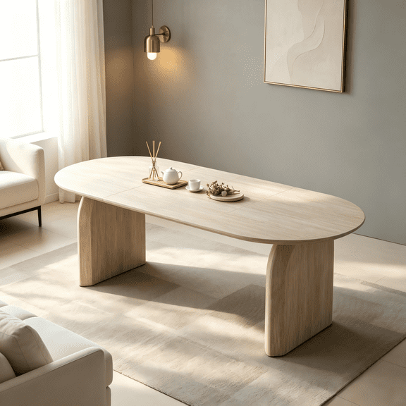 Homy Casa Extendable Oval Dining Table, Off White Modern Kitchen Table for 6-8
