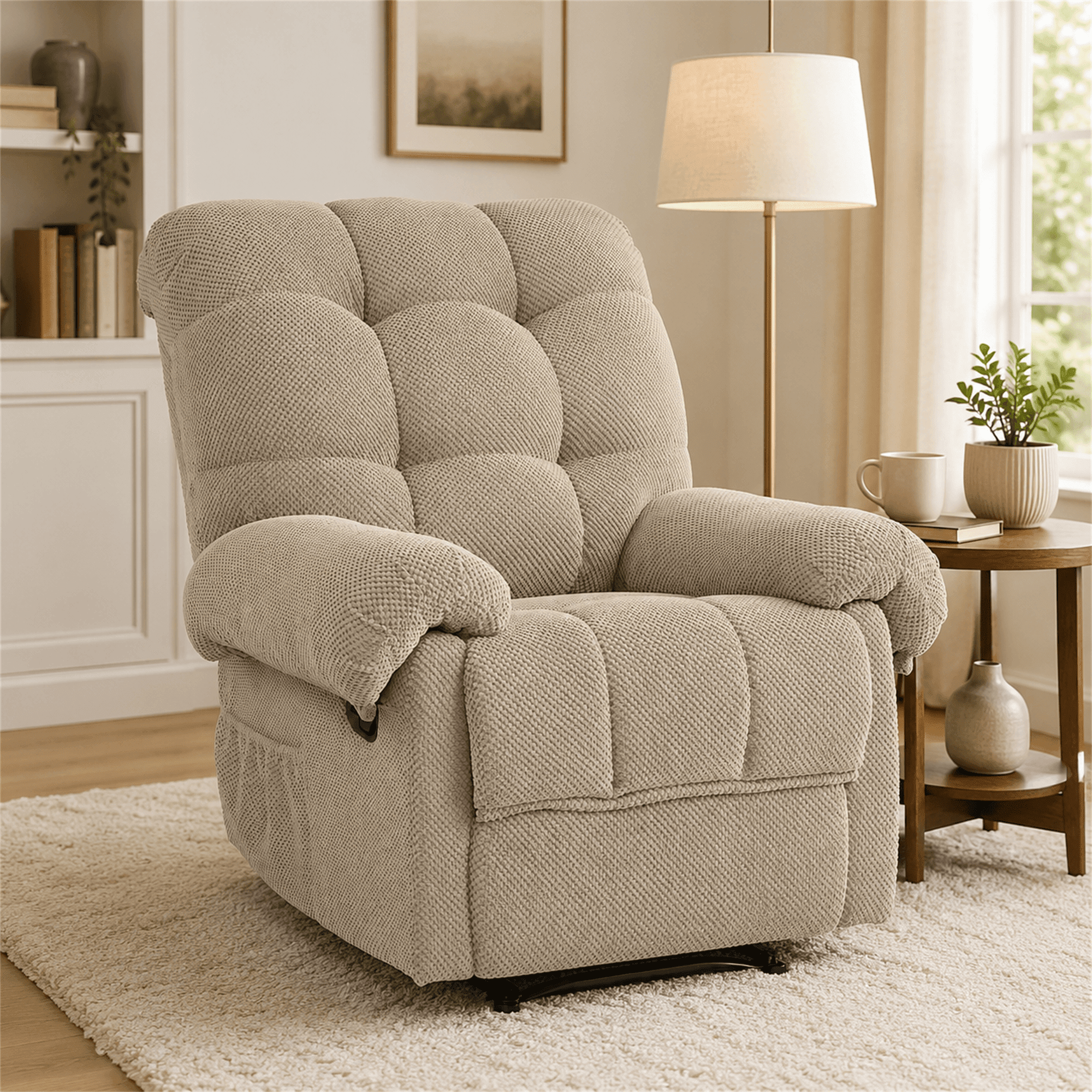 Homy Casa Overstuffed Manual Recliner Chair with Footrest, Fabric Lounge Chair for Nursery and Living Room