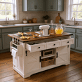 thumbnail image 1 of Homy Casa Farmhouse 53.7" Rolling Kitchen Island with Storage Cabinet, Sliding Barn Doors, Wood Top Storage Cart, 1 of 11