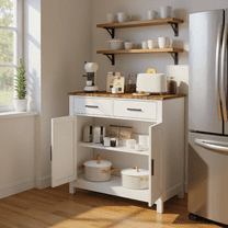 Homy Casa Farmhouse Storage Cabinet with 2 Drawers and Double Doors, Buffet Sideboard for Kitchen, White