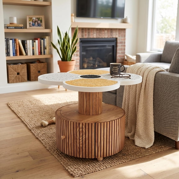 Homy Casa Flower Coffee Table, 23.65 in Accent Table with Storage Drawer for Living Room