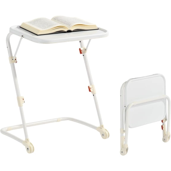 Homy Casa Foldable Adjustable Gaming Folding Table with 3 Tilt Positions & 4 Height Settings, Compact Space-Saving Table with Cup Holder for Room, Living Room, Bedroom, White