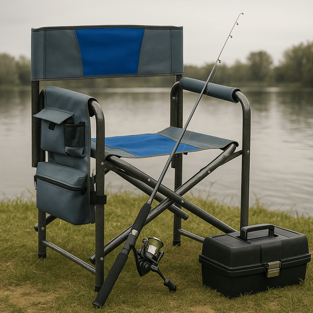 Homy Casa Folding Camping Chair with Side Table & Storage Bag for Fishing & Outdoor Use, Blue