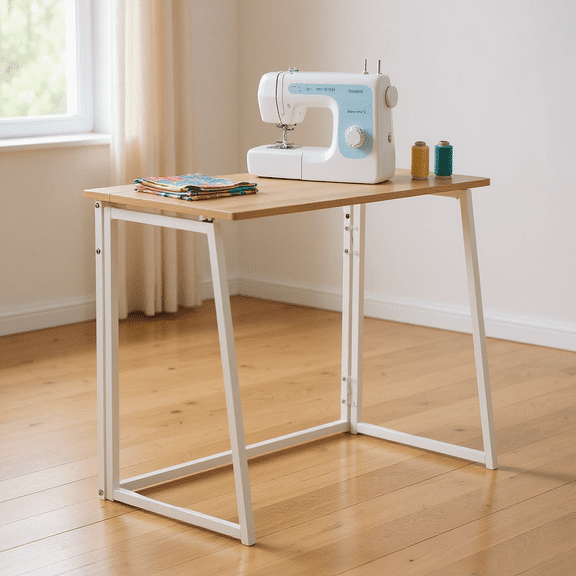 Homy Casa Folding Sewing Table for Small Spaces, Portable Craft & Sewing Workstation, Oak