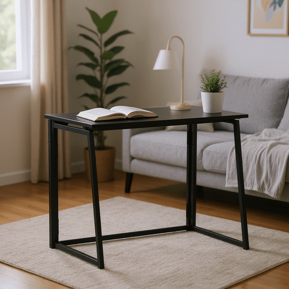 Homy Casa Folding Student Desk for Bedroom Study & Homework Space, Black