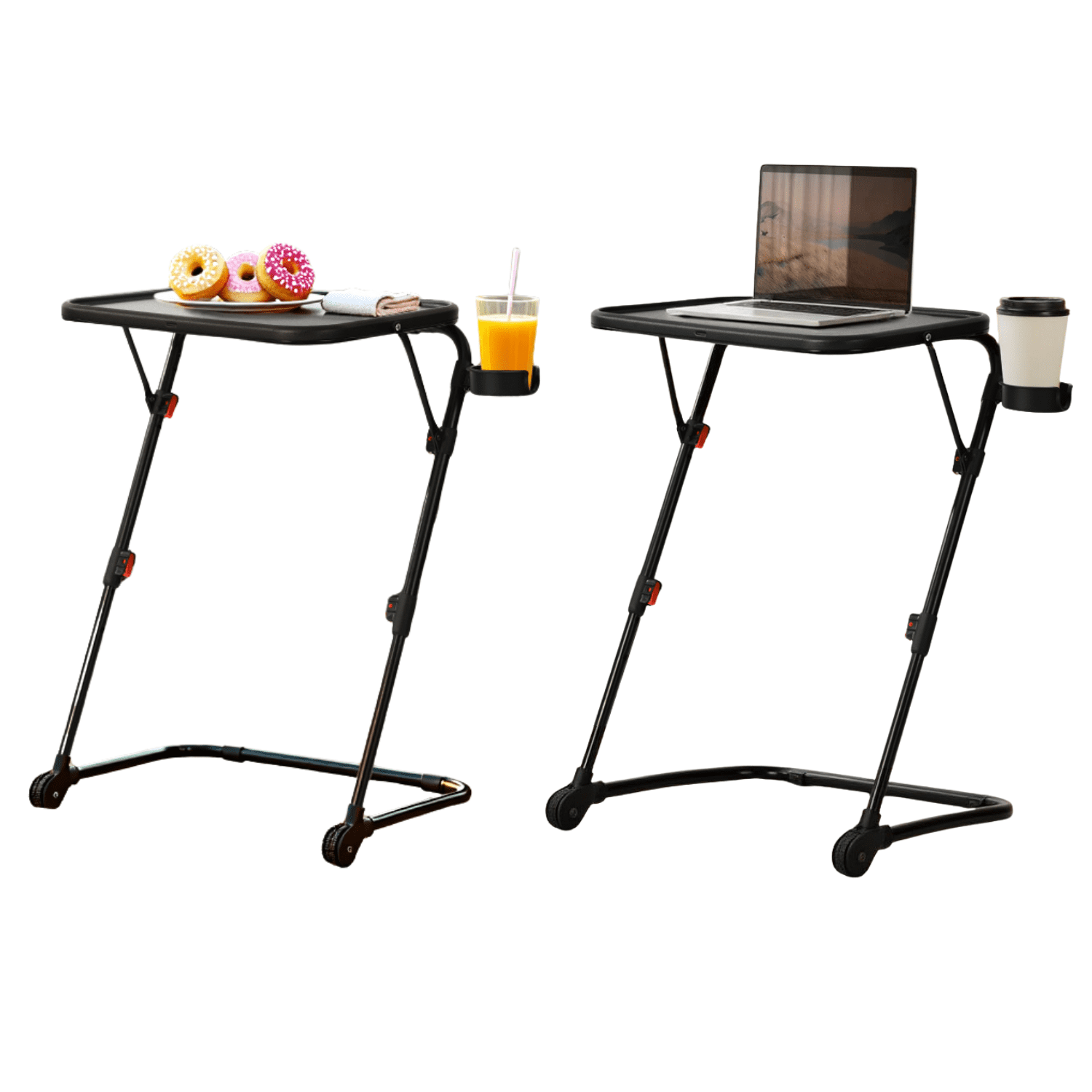 Homy Casa Folding TV Tray Table with Cup Holder, Adjustable Snack Table for Bed, Sofa, Couch, Black