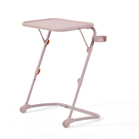 Homy Casa Folding TV Tray Table with Cup Holder, Adjustable Snack Table for Bed, Sofa, Couch, Pink