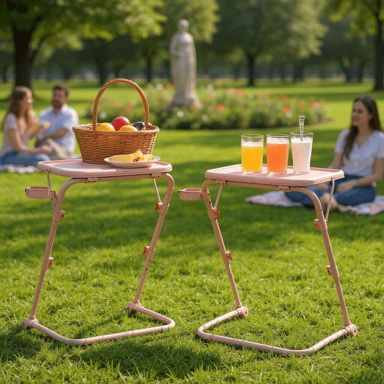 Homy Casa Folding TV Tray Table with Cup Holder, Adjustable Snack Table for Bed, Sofa, Couch, Pink