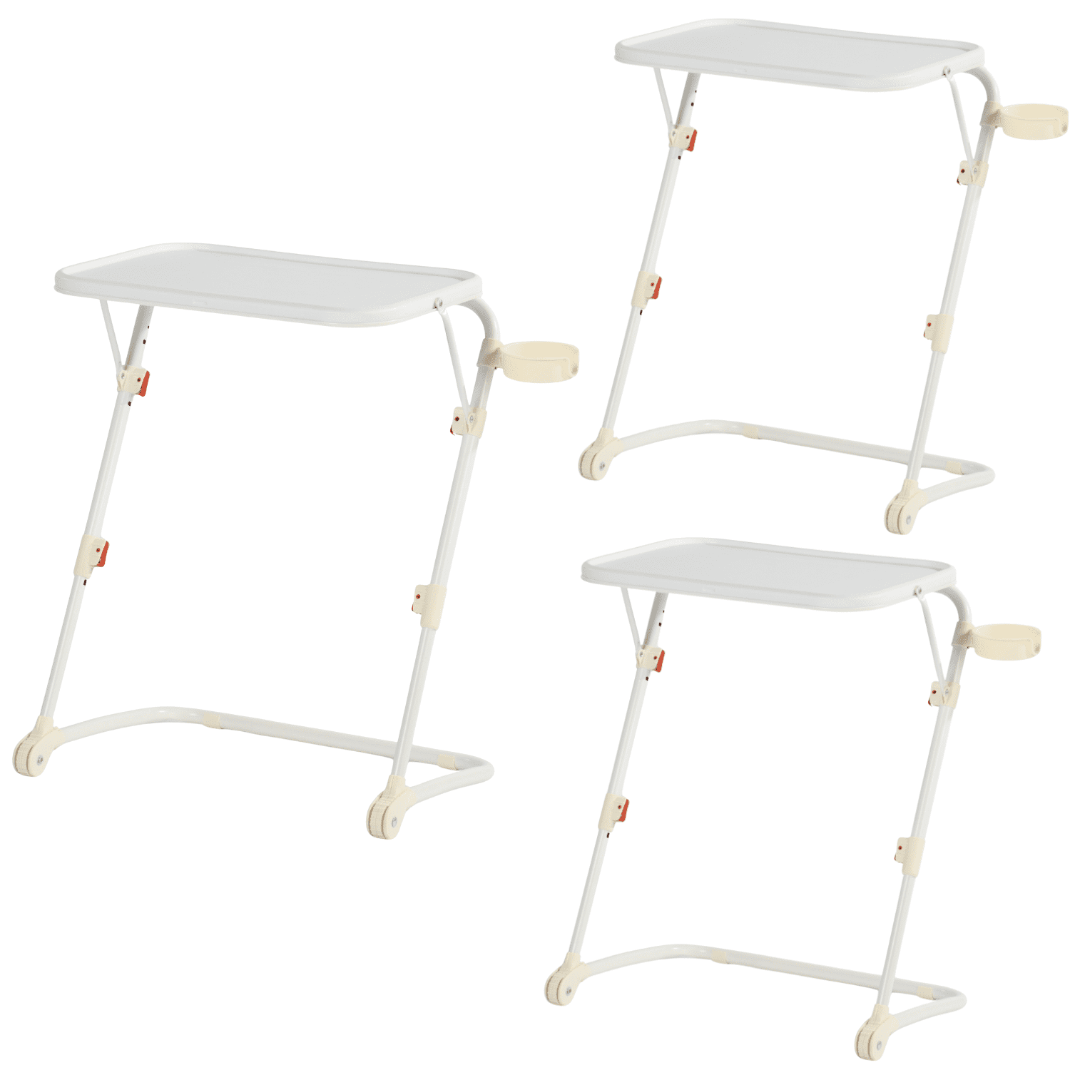 Homy Casa Folding TV Tray Table with Cup Holder, Adjustable Snack Table for Bed, Sofa, Couch, White