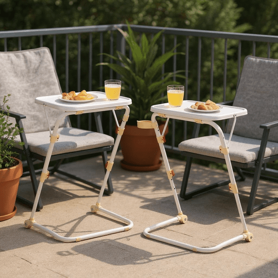Homy Casa Folding TV Tray Table with Cup Holder, Adjustable Snack Table ...