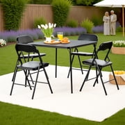 Homy Casa 5-Piece Folding Table and Chairs Set, 33.9in Dining Table with 4 Metal Chairs, Black