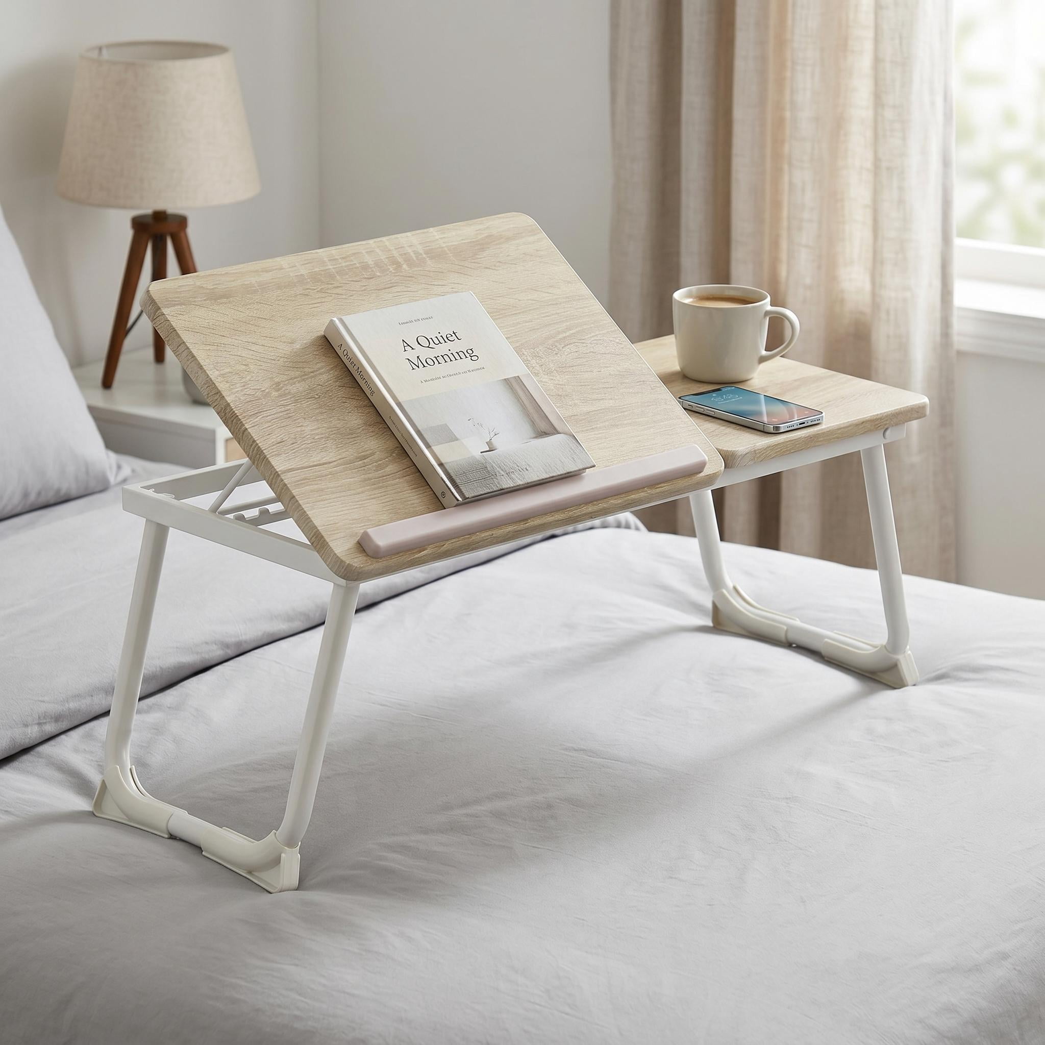 Homy Casa Folding Table with Adjustable Tilt Top and Foldable Legs, Natural Oak/White