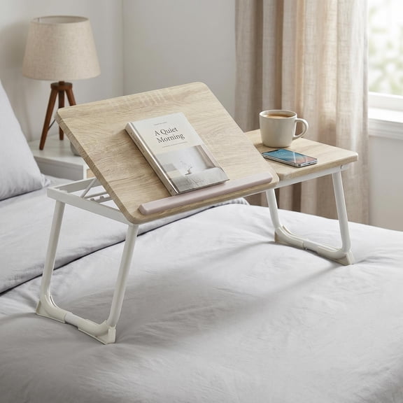 Homy Casa Folding Table with Adjustable Tilt Top and Foldable Legs, Natural Oak/White