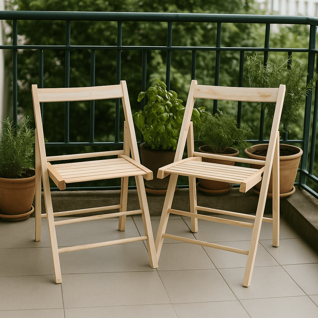 Homy Casa Folding Wooden Patio Chairs Set of 2 for Balcony Apartment Outdoor Relaxation, Natural