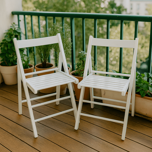 Homy Casa Folding Wooden Patio Chairs Set of 2 for Balcony Apartment Outdoor Relaxation, White