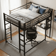 thumbnail image 1 of Homy Casa Full Loft Bed with Desk and Shelves, Heavy Duty Metal Platform Bed Frame 350 lbs, 1 of 7