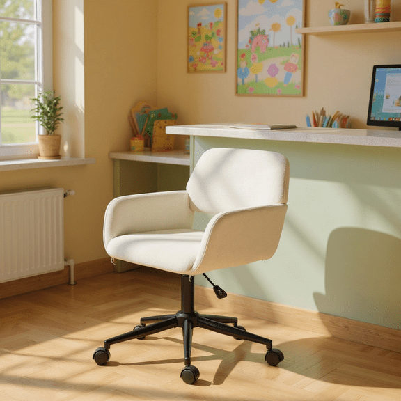 Homy Casa Gaming Training & Companion Chair, Ergonomic, Beige Fabric, Rolling, Durable