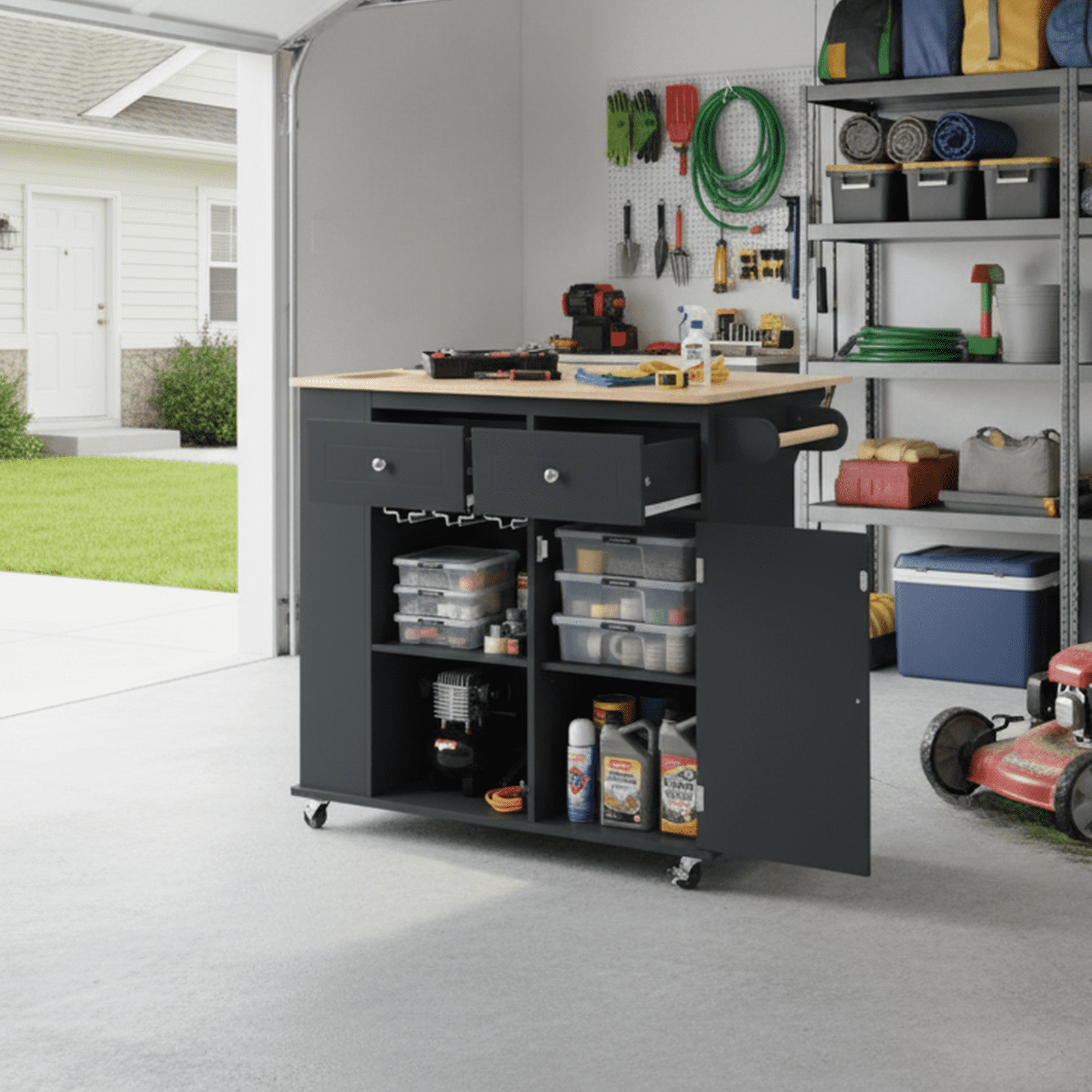 Homy Casa Garage Cabinet with Adjustable Shelves, High Capacity Storage, for Workshop, DIY, Party, Black