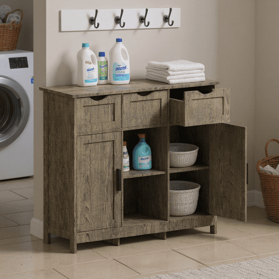 Homy Casa Gray Accent Storage Cabinet with Drawers and Shelves, for Living Room and Dining Room