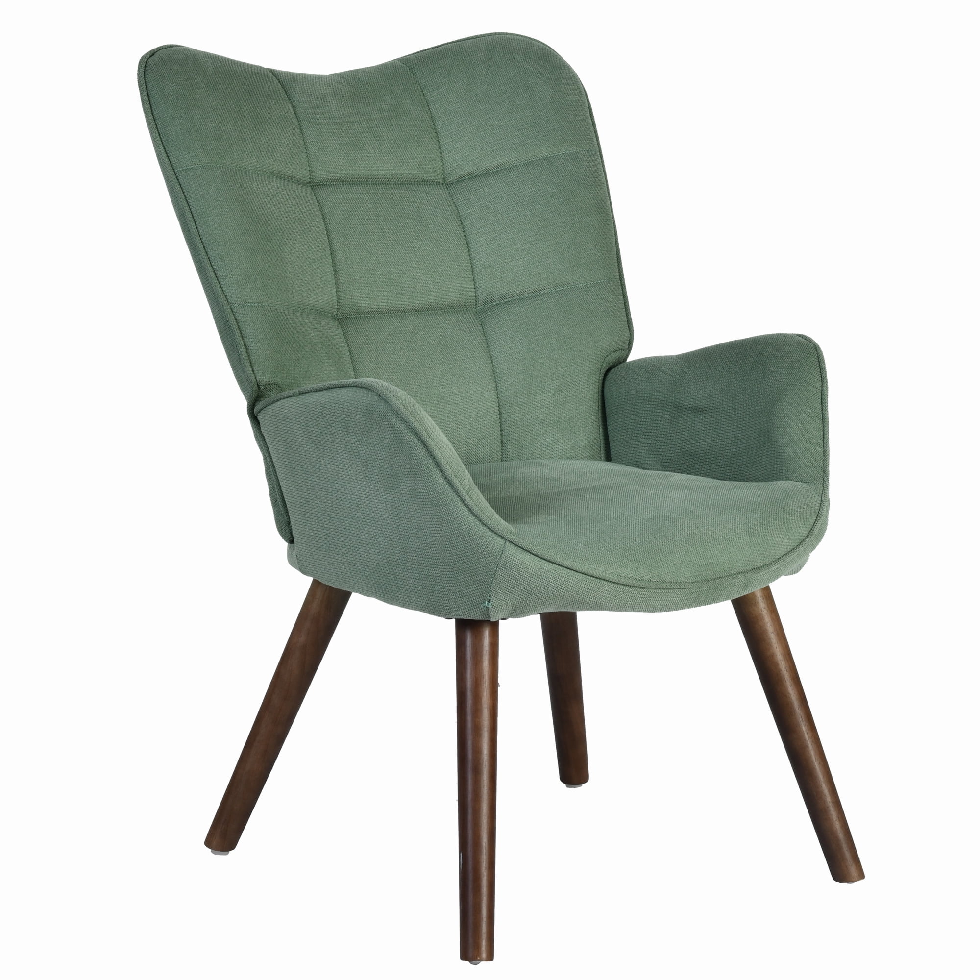Homy Casa Green Accent Chair, High Back Upholstered Armchair with Walnut Legs for Bedroom