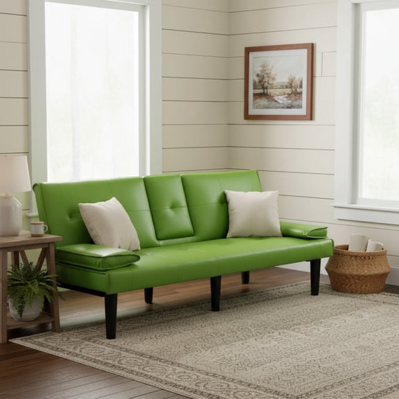 Homy Casa Green Convertible Futon Sofa Bed, Adjustable Sleeper Couch for Small Spaces