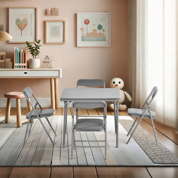 Homy Casa Kids 5-Piece Folding Activity Table and Chair Set, Classic Gray