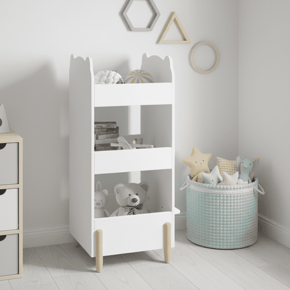 Homy Casa Kids Bookcase, Toy & Book Storage Organizer, Modern 3-Shelf Chalkboard Side White