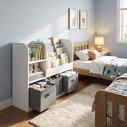 Homy Casa Kids Bookshelf & Toy Storage Organizer with 3 Removable Fabric Bins for Playroom Nursery Bedroom
