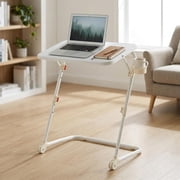 Homy Casa Adjustable TV Tray Table with Wheels and Cup Holder, Folding Laptop Desk with 4 Height Settings & 3 Tilt Angles for Couch, Bed, Sofa
