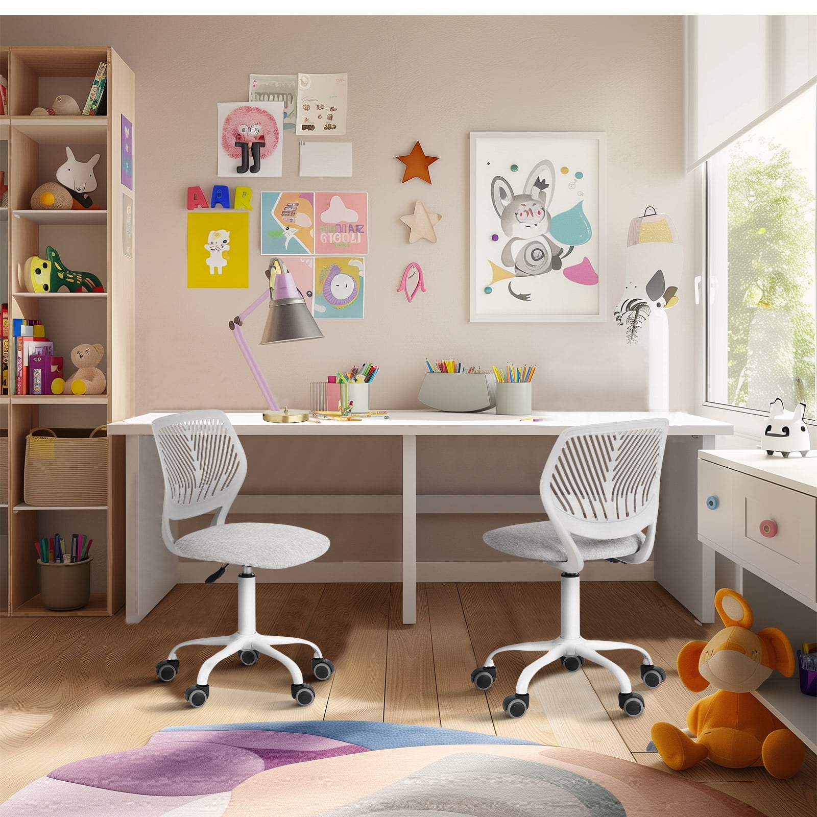 Homy Casa Kids Desk Chair set of 2, Height Adjustable Small Study Computer Task Chair for Student Children Teens with Wheels, Morandi Grey
