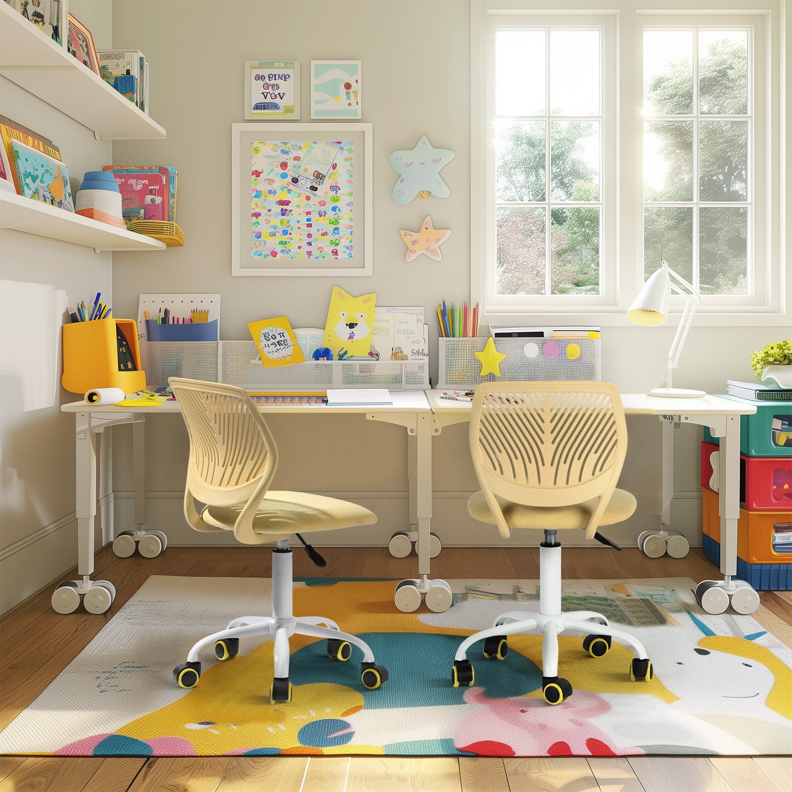 Homy Casa Kids Desk Chair set of 2, Height Adjustable Small Study Computer Task Chair for Student Children Teens with Wheels, Morandi Yellow