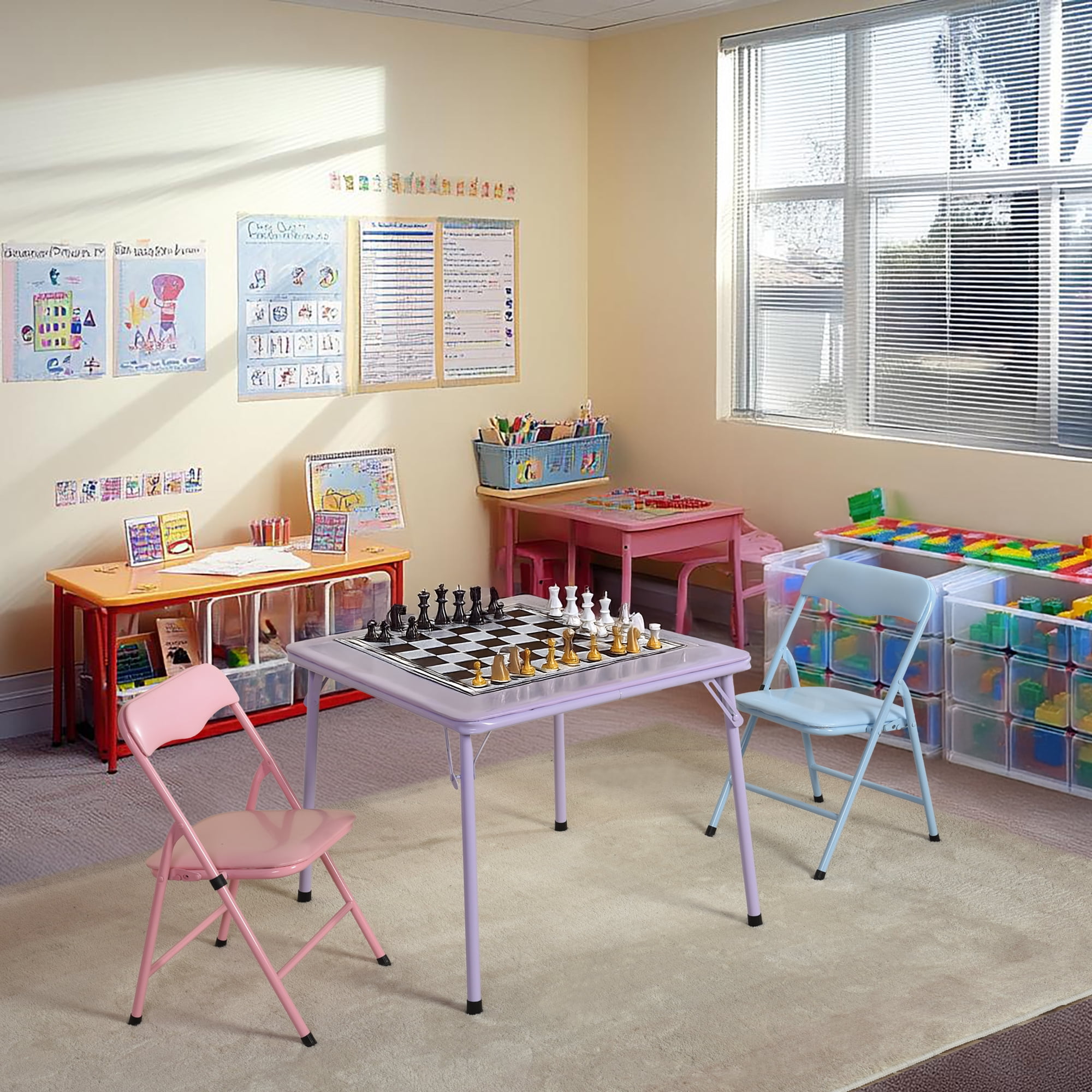 Homy Casa Kids Game Card Table and Chair Set, 3-Piece Toddler Furniture for Playroom & Preschool