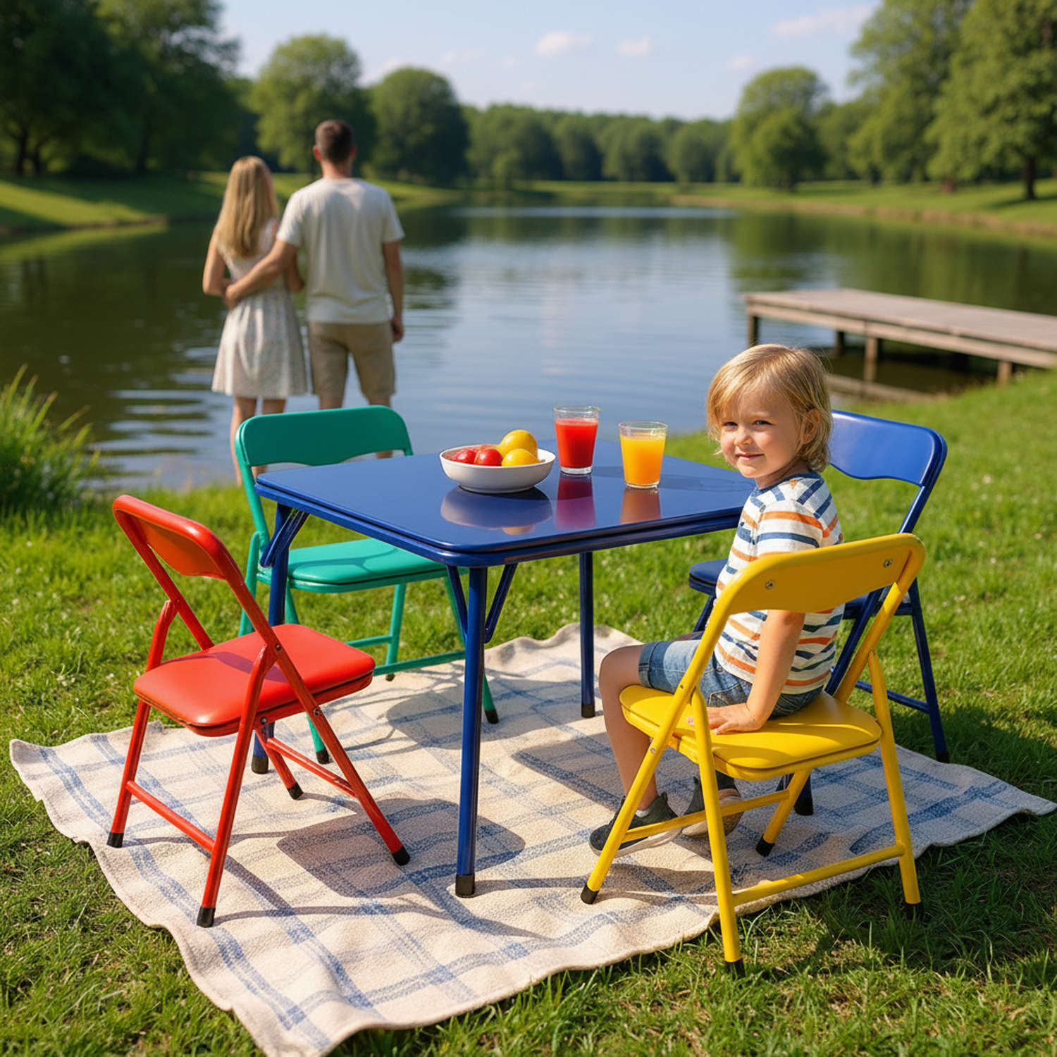 Homy Casa Kids Picnic Table and Chair Set, Foldable Metal Frame