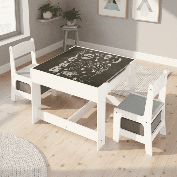 Homy Casa 3-in-1 Kids Table and Chair Set, Toddler Activity Play Desk with Storage, Detachable Tabletop for Learning Drawing Crafts for Playroom Nursery